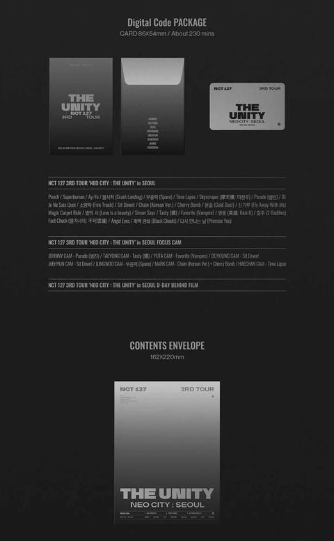 NCT 127 - 3RD TOUR 'THE UNITY' NEO CITY : SEOUL (DVD/ BLU-RAY/ DIGITAL CODE)